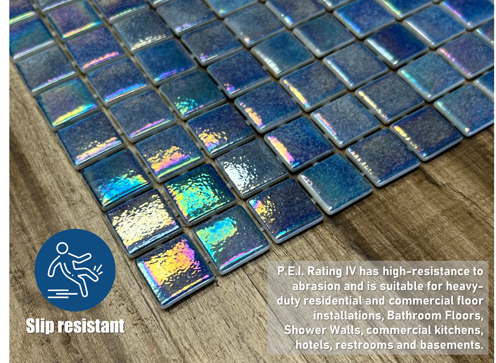 Tenedos Ocean Blue Square 1x1 Iridescent Recycled Glass Mosaic Floor and Wall Tile for Kitchen Backsplash, Swimming Pool Tile, Bathroom Wall, Accent Wall