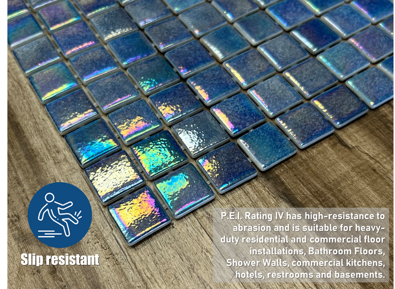 Tenedos Ocean Blue Square 1x1 Iridescent Recycled Glass Mosaic Floor and Wall Tile for Kitchen Backsplash, Swimming Pool Tile, Bathroom Wall, Accent Wall
