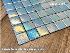 Light Blue  Square 1-1/2 Recycled Glass Wall and Floor Tile for Kitchen Backsplash, Pool Tile, Bathroom Wall, Accent Wall