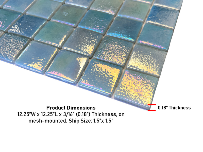 Light Blue  Square 1-1/2 Recycled Glass Wall and Floor Tile for Kitchen Backsplash, Pool Tile, Bathroom Wall, Accent Wall