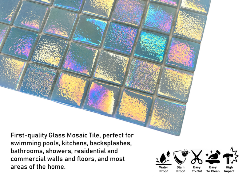 Light Blue  Square 1-1/2 Recycled Glass Wall and Floor Tile for Kitchen Backsplash, Pool Tile, Bathroom Wall, Accent Wall