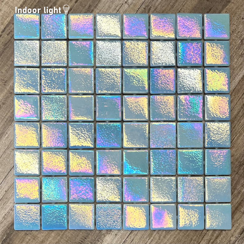 Light Blue  Square 1-1/2 Recycled Glass Wall and Floor Tile for Kitchen Backsplash, Pool Tile, Bathroom Wall, Accent Wall