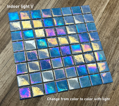 Sea Blue  Square 1-1/2 Recycled Glass Wall Floor Pool Tile Backsplash for Kitchen, Pool Tile, Bathroom Shower, Accent Decor