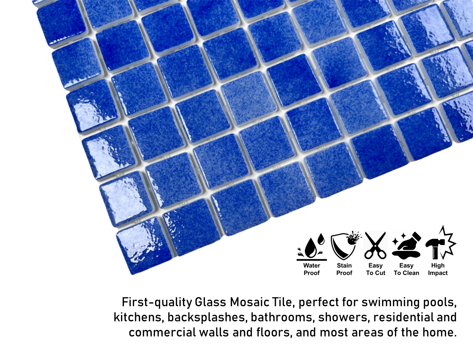 Tenedos Royal Blue Recycled Glass Mosaic Tile Square 7/8 Inch Pattern for Kitchen Backsplash, Swimming Pool Tile, Bathroom Wall, Accent Wall, (Not Peel and Stick Tile)
