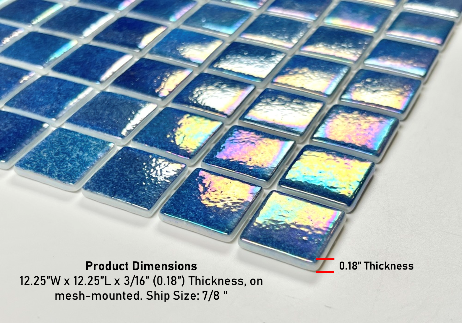 Tenedos Ocean Blue Square 1x1 Iridescent Recycled Glass Mosaic Floor and Wall Tile for Kitchen Backsplash, Swimming Pool Tile, Bathroom Wall, Accent Wall