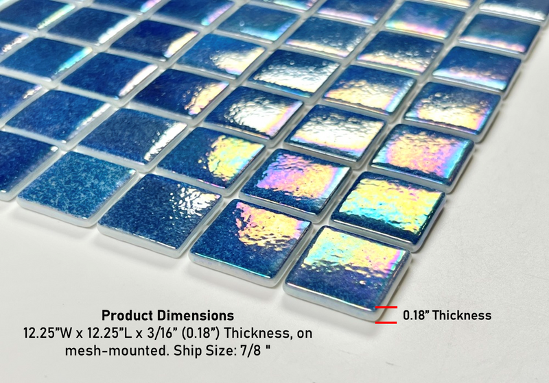 Tenedos Ocean Blue Square 1x1 Iridescent Recycled Glass Mosaic Floor and Wall Tile for Kitchen Backsplash, Swimming Pool Tile, Bathroom Wall, Accent Wall