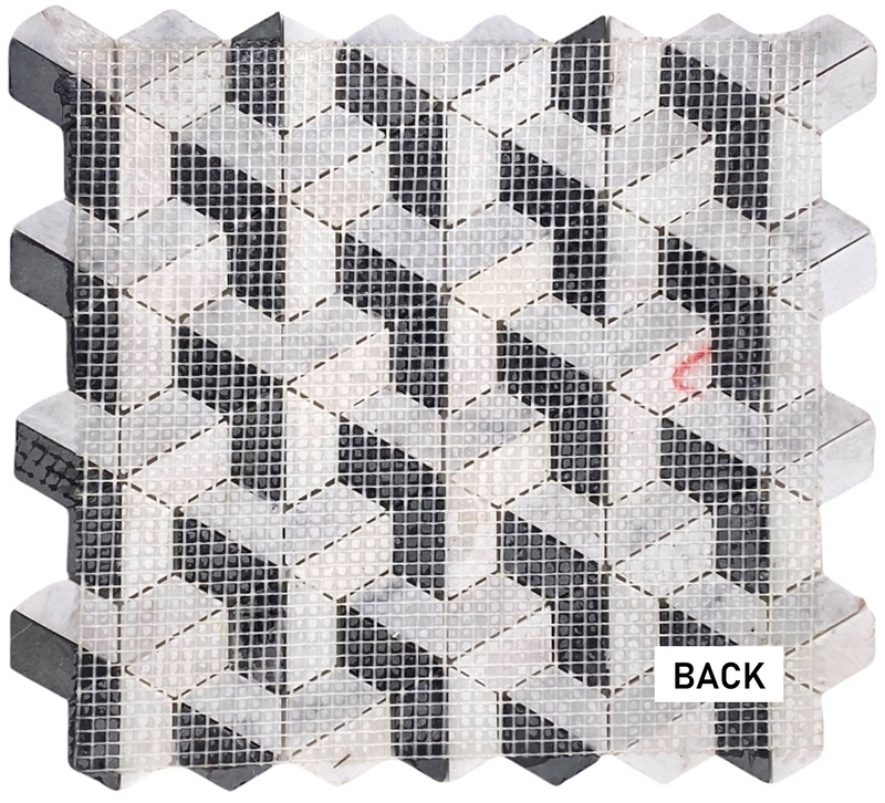 Carrara with Thassos and Nero Marquina 3D Honeycomb Marble Mosaic Floor and Wall Tile for Kitchen Backsplash , Accent Wall, Pool Tile, Fireplace