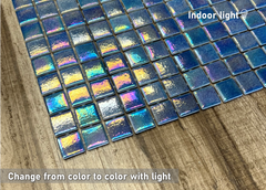 Tenedos Ocean Blue Square 1x1 Iridescent Recycled Glass Mosaic Floor and Wall Tile for Kitchen Backsplash, Swimming Pool Tile, Bathroom Wall, Accent Wall