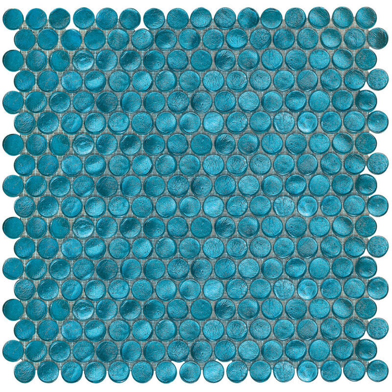 Aqua Aruba Turquoise Shimmer Penny Round Glass Mosaic Wall Tile (Box of 10 Sqft) for Bathroom and Kitchen Walls Kitchen Backsplashes