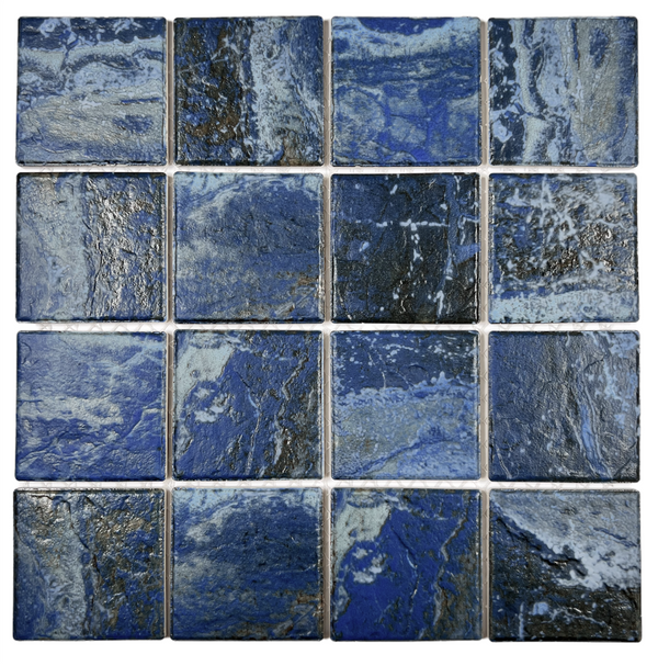 Ocean Blue Brownish Rocky Look 2-7/8 inch Square Porcelain Floor and Wall Mosaic Tile for Swimming Pools, Kitchen Backsplash, Bathroom Walls, Accent Walls