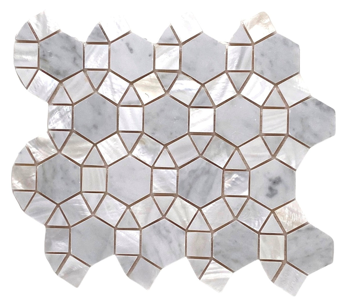 Tenedos Carrara Waterjet Marble with Mix Circulos Pallas Mother of Pearl Floor Wall Tile