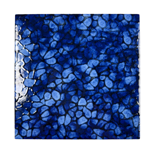 Turquoise Clover Deep Sea Blue and Black Hand Painted Square 5.75 Inch Porcelain Floor and Wall Tile for Swimming Pools, Kitchen Backsplash, Bathroom Walls, Accent Walls (Box of 44 Pieces)