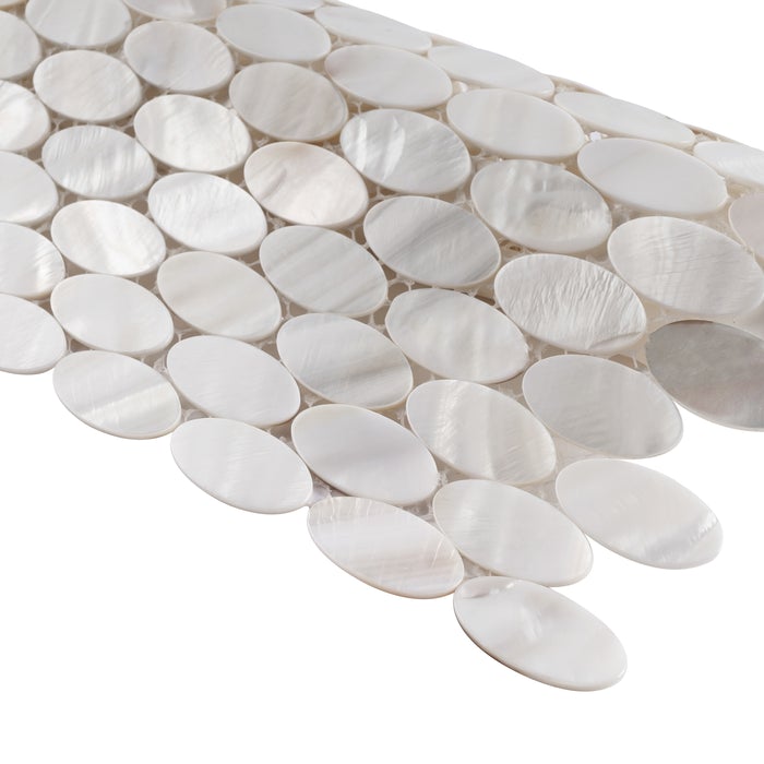 Genuine White Pearl Mother of Pearl Oval Shell Mosaic Wall Tile Backsplash for Kitchen, Bathroom Shower, Spas, Pools, Fireplace