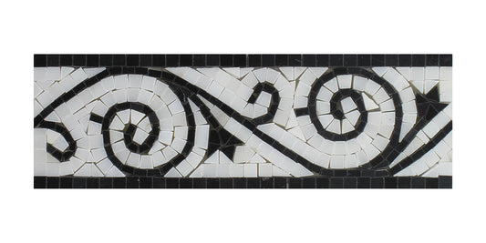 Nero Marquina - Thassos White Polished Marble Art Border 4x12