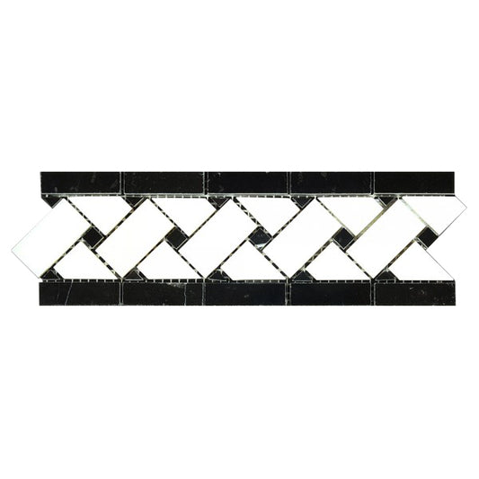 Nero Marquina - Thassos White Basketweave Border 3 1/4x11 Wall Tile