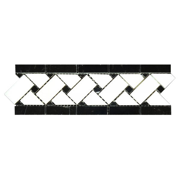 Nero Marquina - Thassos White Basketweave Border 3 1/4x11 Wall Tile