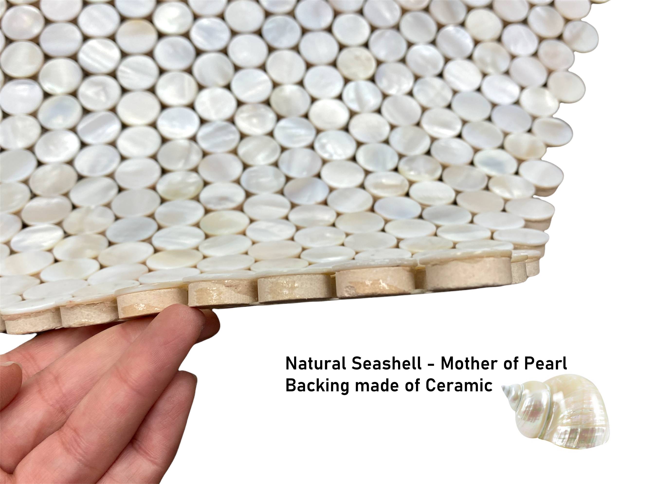 Seashell Natural Pearl Mother of Pearl Penny Round 3/4 Inch Mosaic Wall Tile with Backing for Kitchen Backsplash, Bathroom Shower, Accent Walls