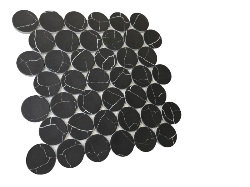 Nero Marquina Bubble Circle Recycled Glass Matte Floor and Wall Mosaic Tile for Backsplash Kitchen, Bathroom, Accent Wall