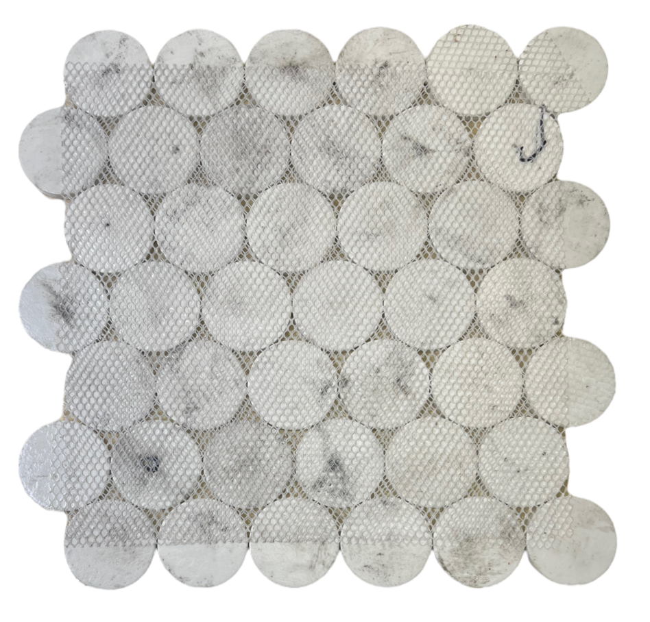 White Carrara Look Bubble Circle Recycled Glass Matte Floor and Wall Mosaic Tile for Backsplash Kitchen, Bathroom Shower, Accent Decor
