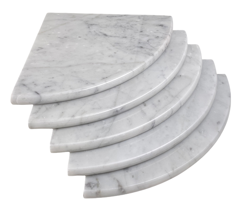 Tenedos Marble Corner Shower Shelf White Bianco Carrara Stone Two Sides Polished 9" x 9" Rounded Front