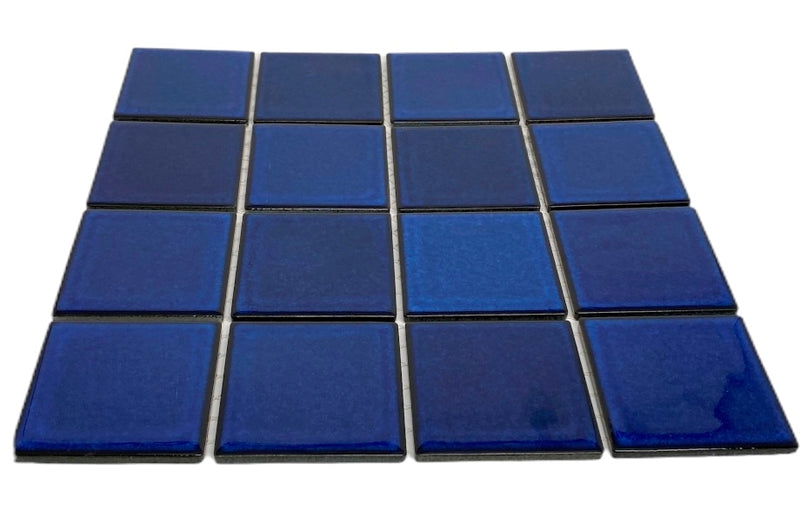Premium Quality 3" x 3" Cobalt Blue Square Pattern Porcelain Mosaic Tile on Mesh on 12x12 sheet, Designed in Italy