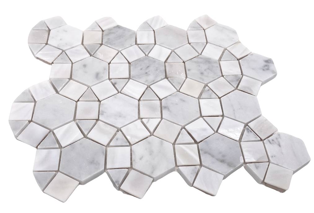 Thassos Hexagon Marble with Mix Circulos Mother of Pearl Tile On Mosaic Sheet
