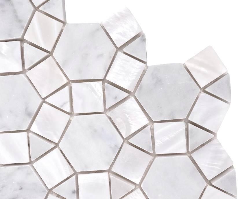 Carrara Hexagon Marble with Mix Circulos Mother of Pearl Tiles On Mosaic Sheet Wall Floor Tile