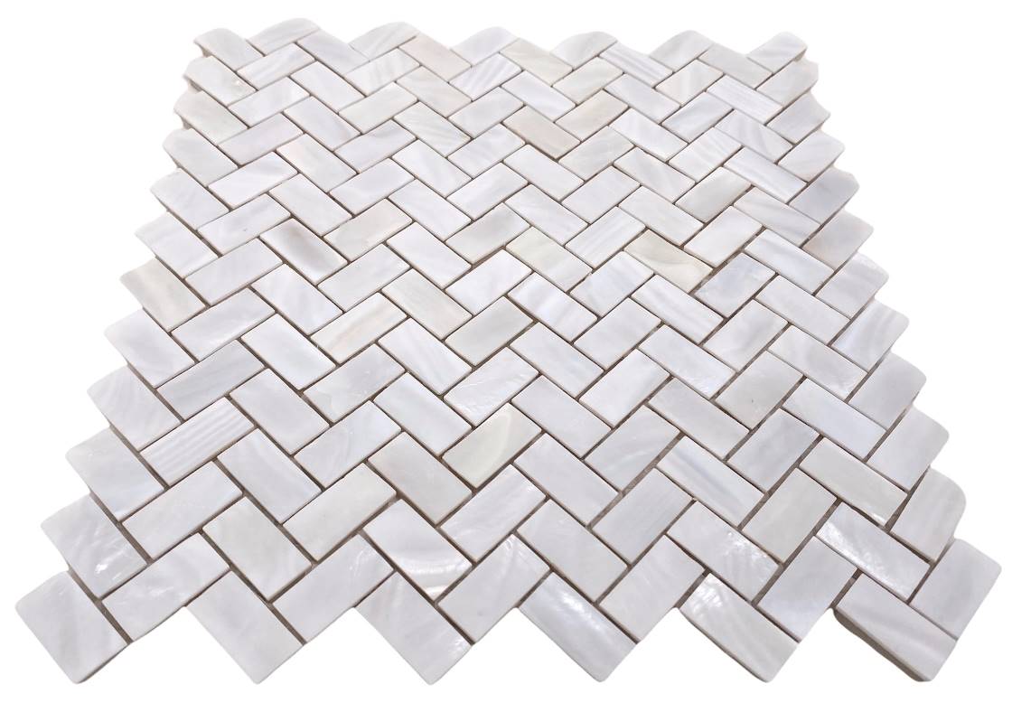 Genuine Natural Mother of Pearl Oyster Herringbone Shell Mosaic Wall Tile w/Backing for Kitchen Backsplash, Bathroom Wall, Accent Walls