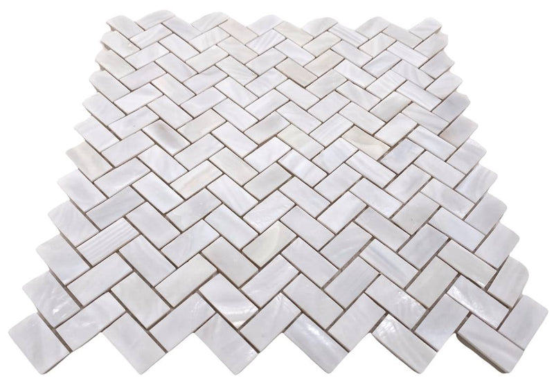 Genuine Natural Mother of Pearl Oyster Herringbone Shell Mosaic Wall Tile with Backing for Kitchen Backsplash, Bathroom Wall, Accent Walls