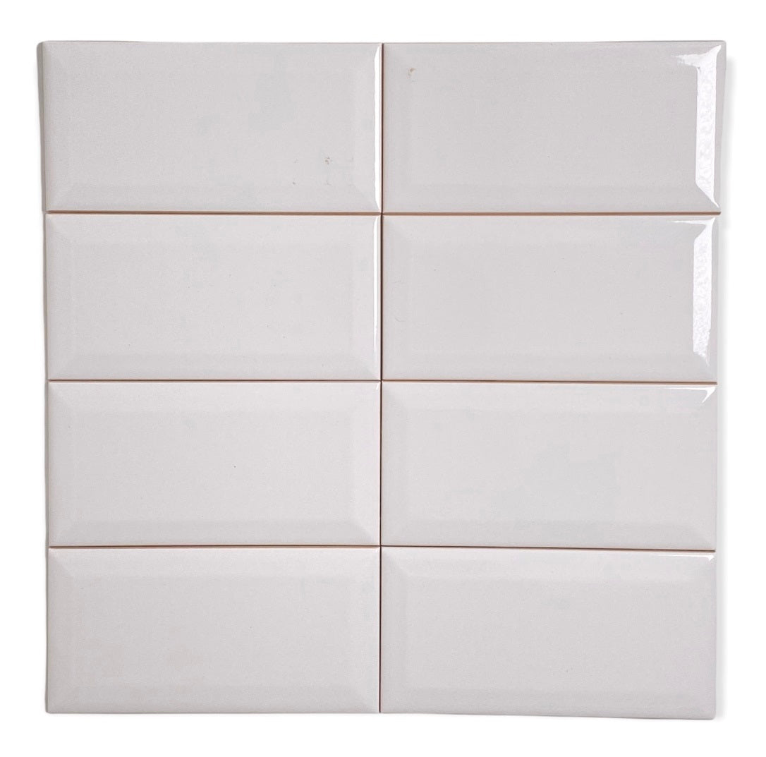 White Bright 3x6 Beveled Edge Ceramic Wall Tile for Backsplash Kitchen, Bathroom Shower by Vogue Tile Designed in Italy