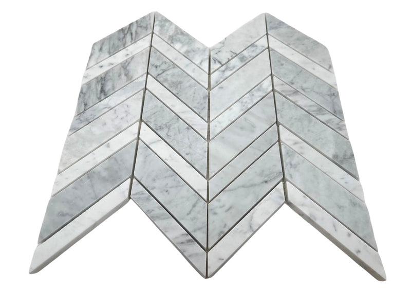 Tenedos Carrara Premium Marble Chevron Mosaic Tile Polished for Kitchen Backsplash Bathroom Wall and Flooring Shower Surround Dining Room Entryway