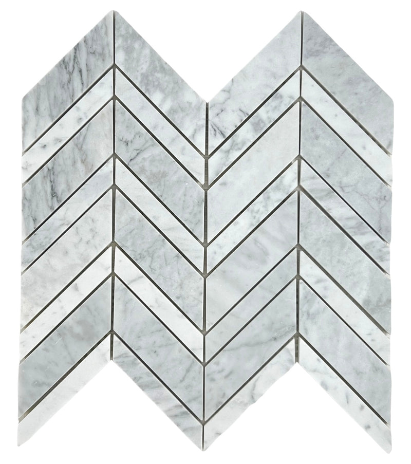 Tenedos Carrara Premium Marble Chevron Mosaic Tile Polished for Kitchen Backsplash Bathroom Wall and Flooring Shower Surround Dining Room Entryway