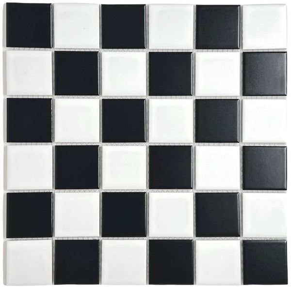 TDPW-MTW2X2-478 Black & White Checkered Square 2 Inch Matte Porcelain Mosaic Tile for Bathroom Floors, Walls, Kitchen Backsplash and Pool Tile