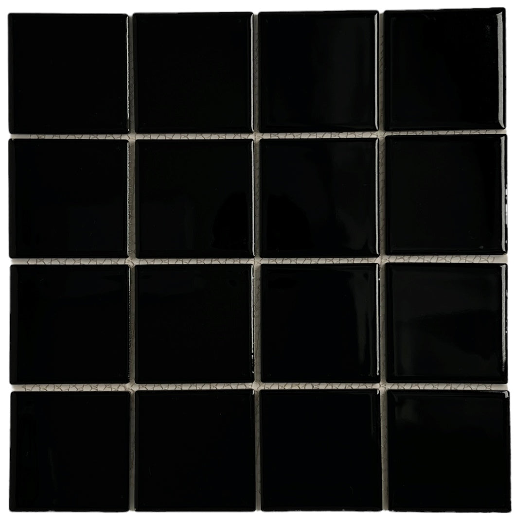 5 Square Feet 3x3 Black Shiny Tile for Wall Spa Swimming Pool Shower Kitchen Countertop Bathroom Sink Backsplash - 5 SF 3" x 3" Porcelain Tile