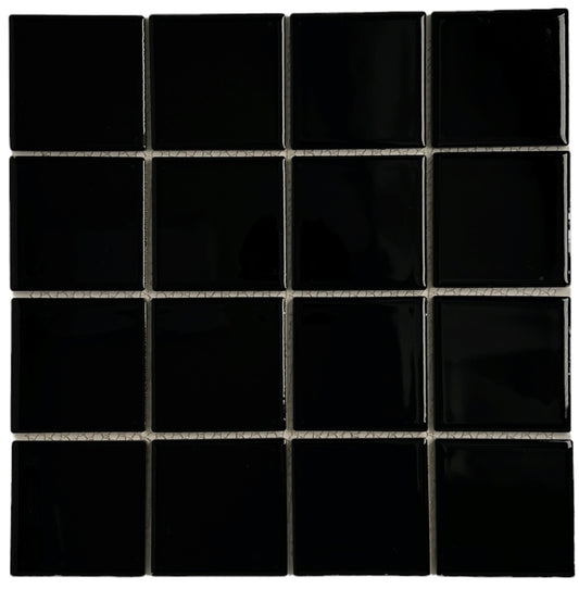 5 Square Feet 3x3 Black Shiny Tile for Wall Spa Swimming Pool Shower Kitchen Countertop Bathroom Sink Backsplash - 5 SF 3" x 3" Porcelain Tile
