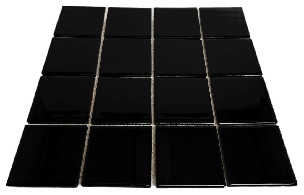 5 Square Feet 3x3 Black Shiny Tile for Wall Spa Swimming Pool Shower Kitchen Countertop Bathroom Sink Backsplash - 5 SF 3" x 3" Porcelain Tile