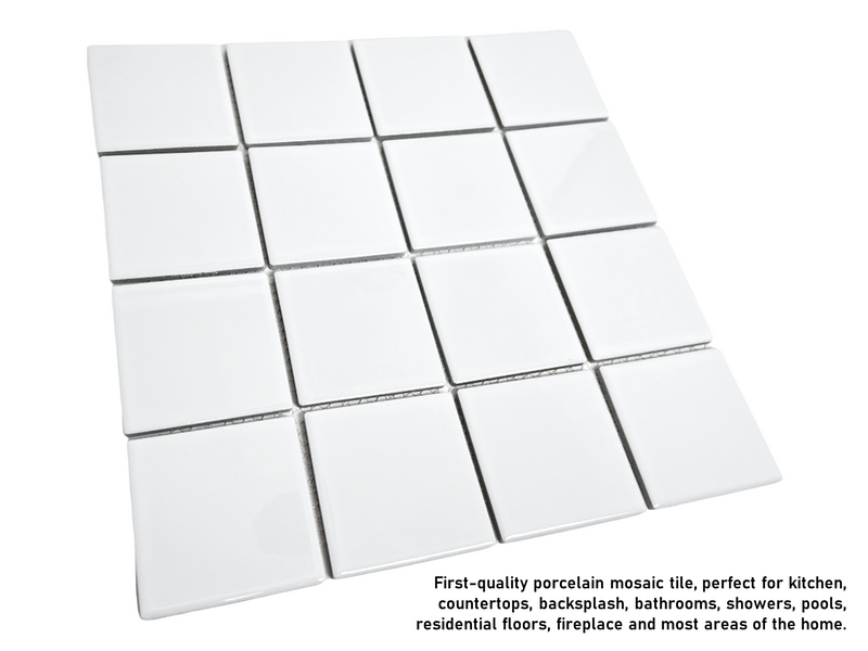 3x3 White Porcelain Tile for Wall Spa Swimming Pool Shower Kitchen Countertop Bathroom Sink Backsplash