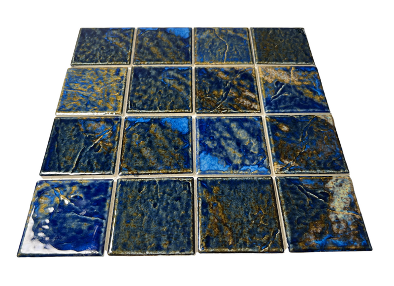 Storm Blue 3x3 Square Wavy Porcelain Mosaic Wall Floor Tile for Kitchen Backsplash, Pool Tile, Bathroom Wall, Accent Wall