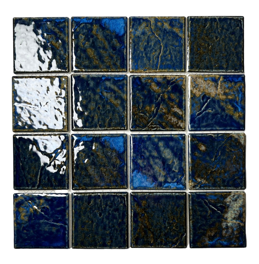 Tenedos Storm Blue 3x3 Square Wavy Porcelain Mosaic Wall Floor Tile
