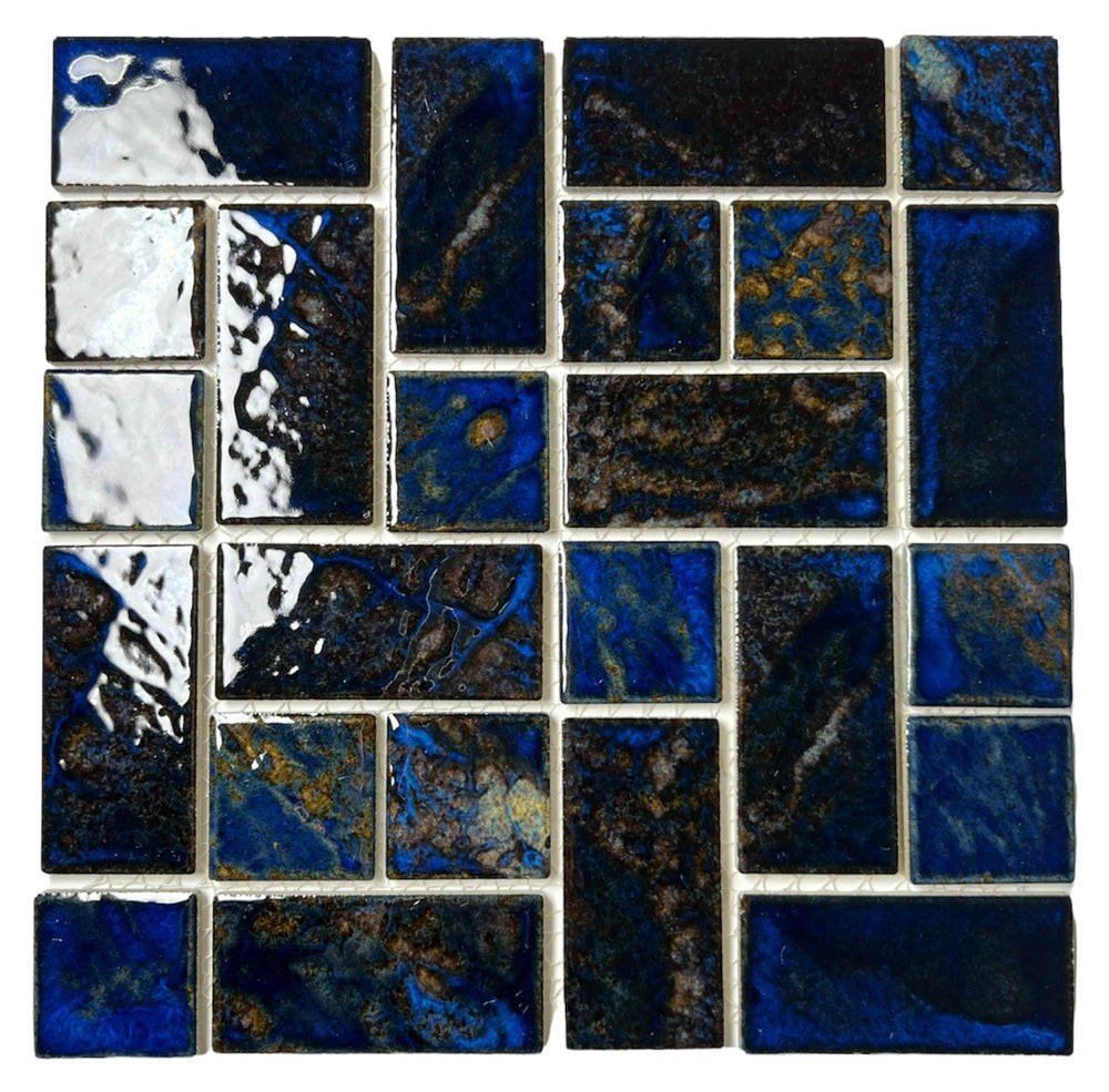 Tenedos Storm Blue Random Square Wavy Porcelain Mosaic Floor Wall Tile