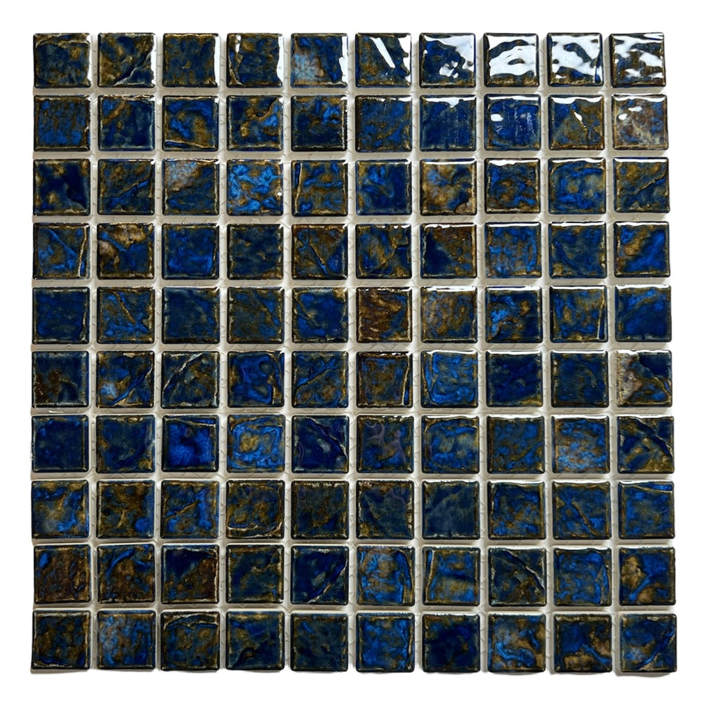 Tenedos Storm Blue 1x1 Square Wavy Porcelain Mosaic Wall Floor Tile