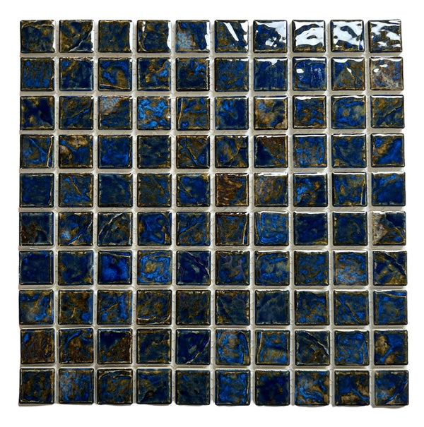 Storm Blue 1" Square Wavy Porcelain Mosaic Tile for Kitchen Backsplash, Pool Tile, Bathroom Wall, Accent Wall