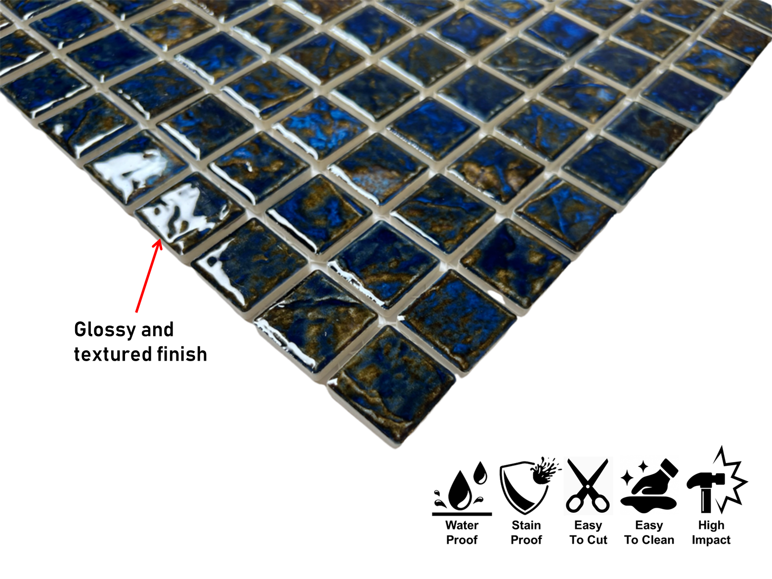 Storm Blue 1x1 Square Wavy Porcelain Mosaic Wall Floor Tile for Kitchen Backsplash, Pool Tile, Bathroom Wall, Accent Wall