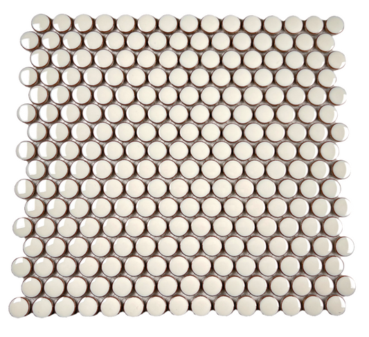 Vanilla Latte Penny Round Glossy Porcelain Mosaic Floor and Wall for Backsplash Tile, Bathroom Tile, Kitchen Backsplash on 12x12 Mesh for Easy Installation