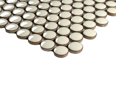 Vanilla Latte Penny Round Glossy Porcelain Mosaic Floor and Wall for Backsplash Tile, Bathroom Tile, Kitchen Backsplash on 12x12 Mesh for Easy Installation