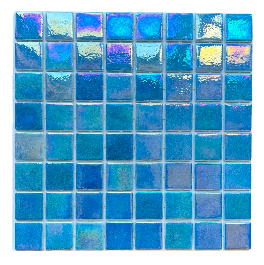 Sea Blue  Square 1-1/2 Recycled Glass Wall Floor Pool Tile Backsplash for Kitchen, Pool Tile, Bathroom Shower, Accent Decor