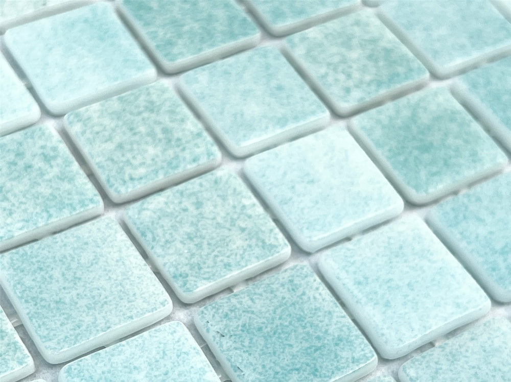 Mint Blue Recycled Glass Mosaic Floor Wall Tile Square 7/8 Inch Pattern for Kitchen Backsplash, Swimming Pool Tile, Bathroom Wall, Accent Wall