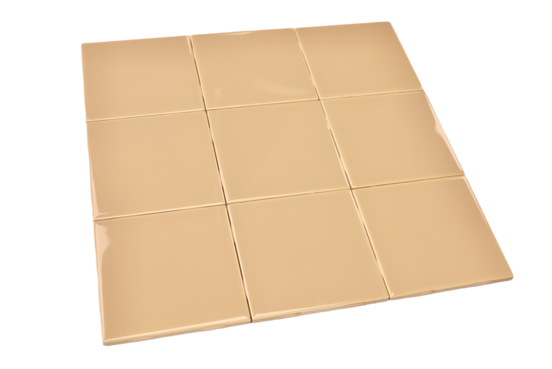 Sand Caramel  4 in Ceramic Tile Gloss 4 1/4" Box of 10 Piece for Bathroom Wall and Kitchen Backsplash