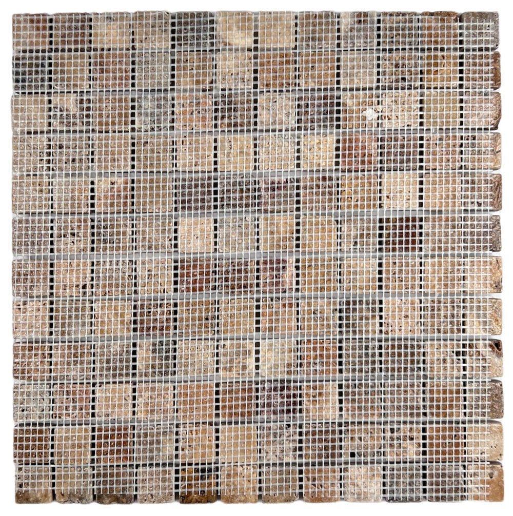 Scabos Travertine Tumbled Square 7/8 Inch Marble Floor and Wall Tile for Kitchen Backsplash, Bathroom Walls, Accent Wall, Swimming Pool, Fireplace Surround
