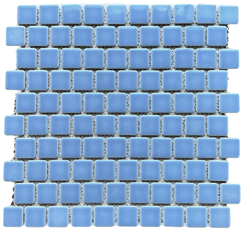 Tenedos Cornflower Blue Brick Pattern 1 Inch Porcelain Mosaic Floor and Wall Tile, Swimming